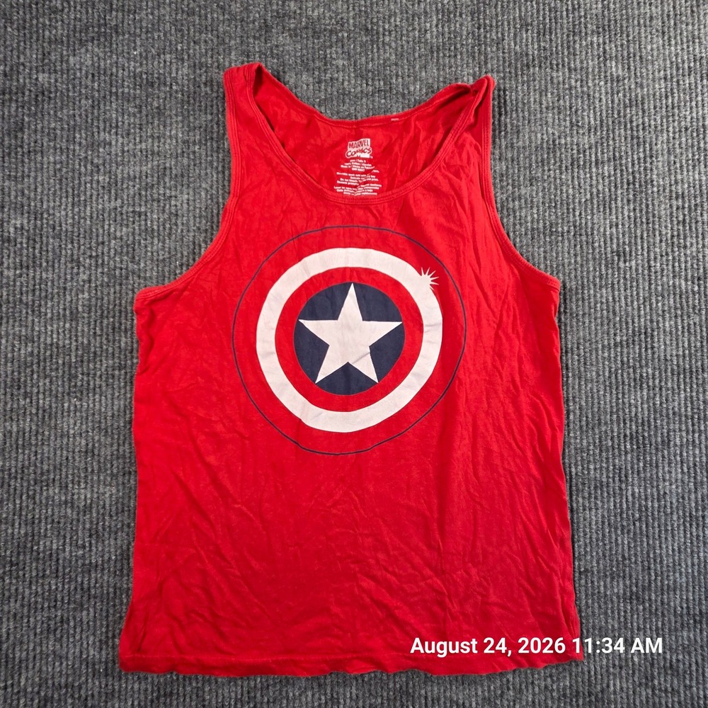 Marvel Comics Captain America Shield Graphic Tank Top Red Mens Small S Cotton